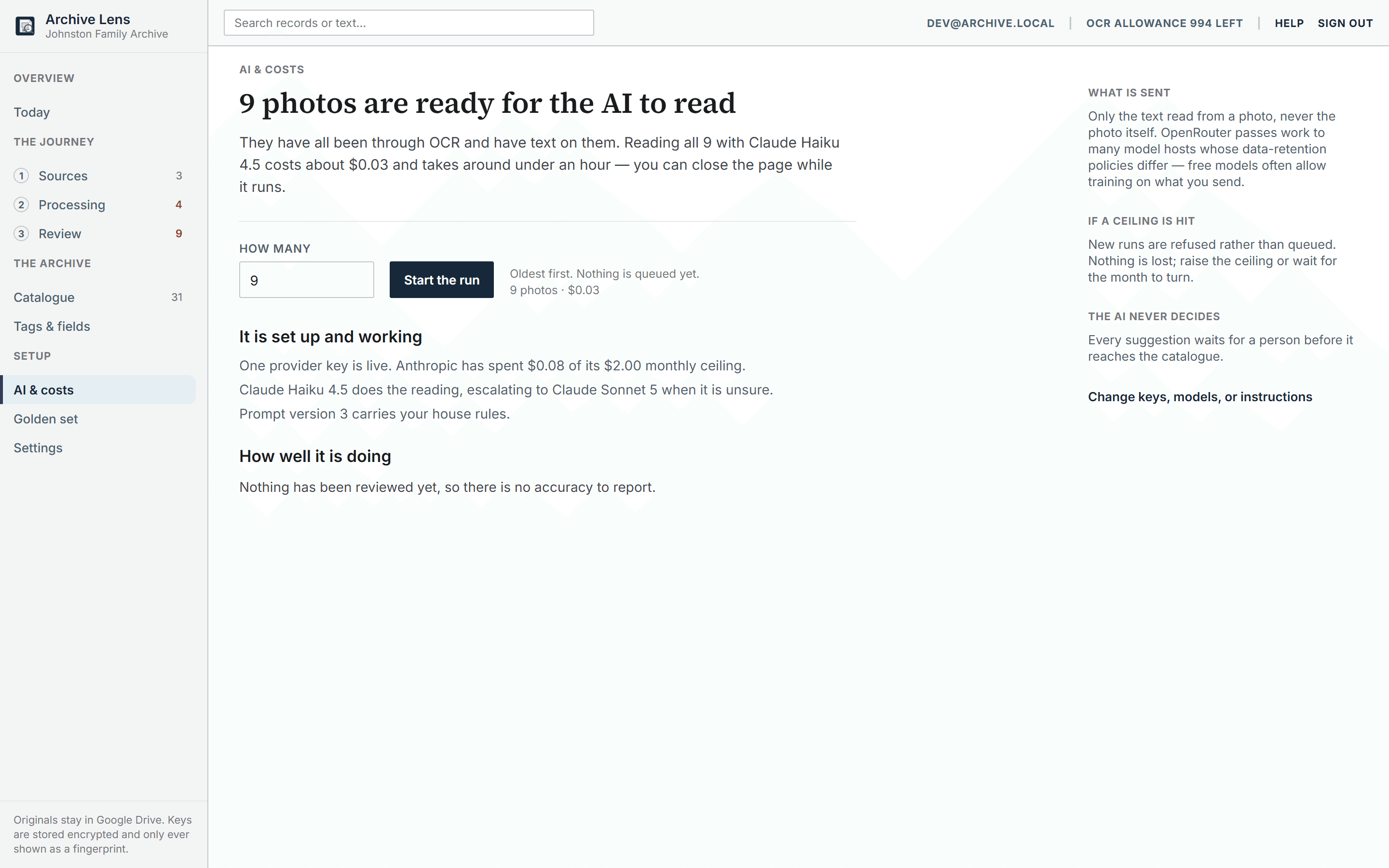 Archive Lens AI cost view