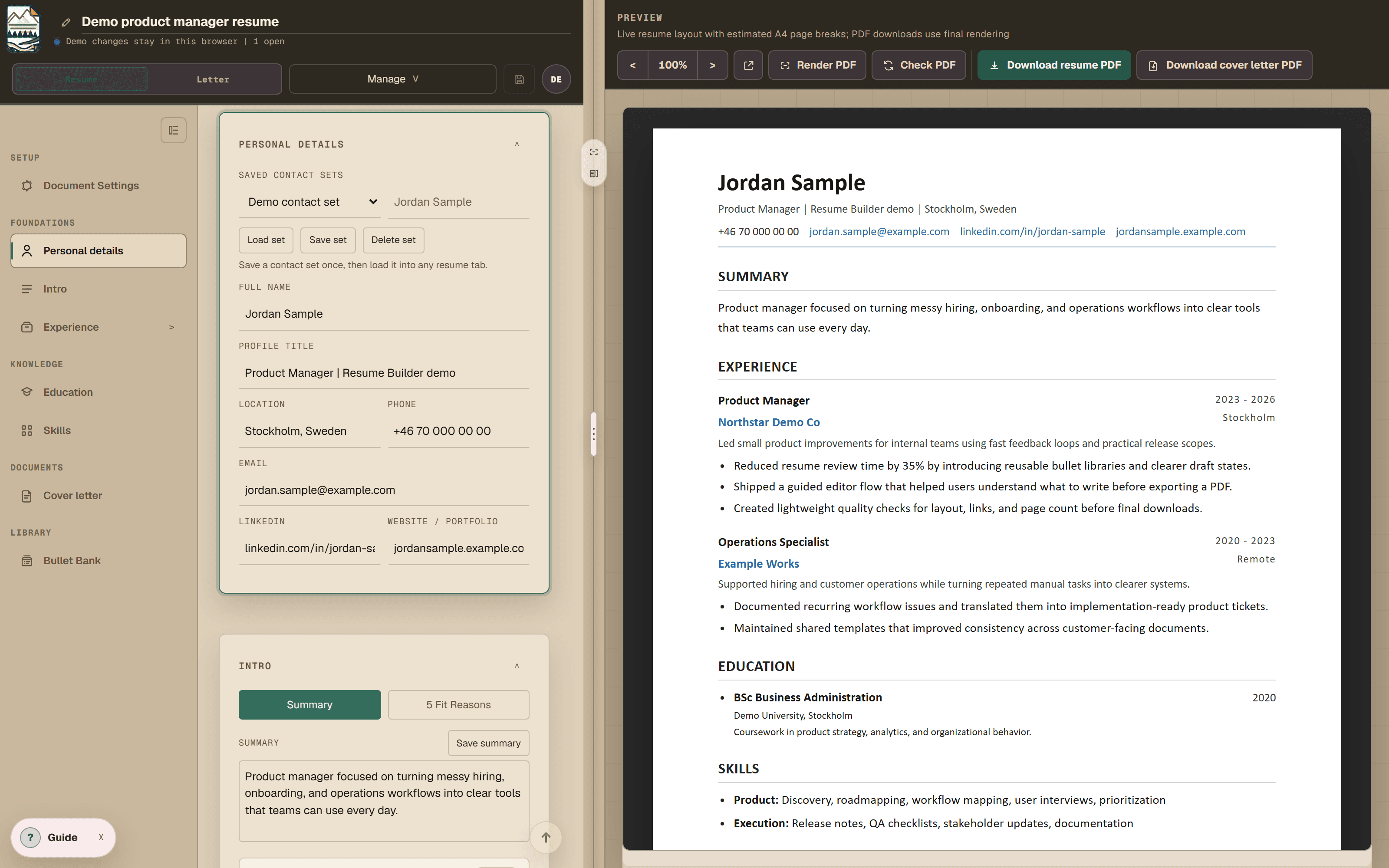 Resume Builder personal details