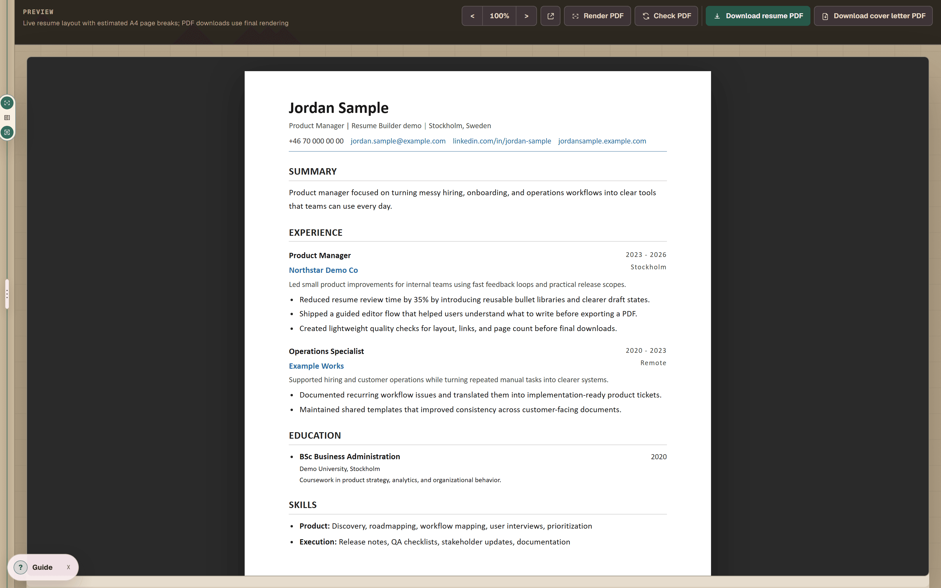 Resume Builder document preview